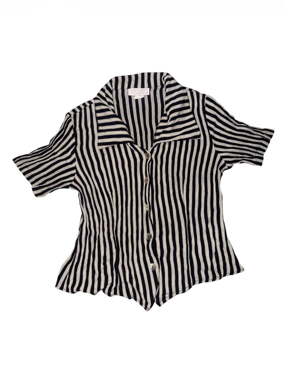 Vintage Camille Claudel Women Black, White and Grey Striped Blouse